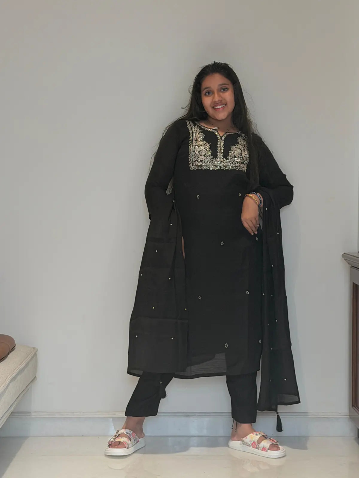 Black straight cut, Salwar set with crystal work