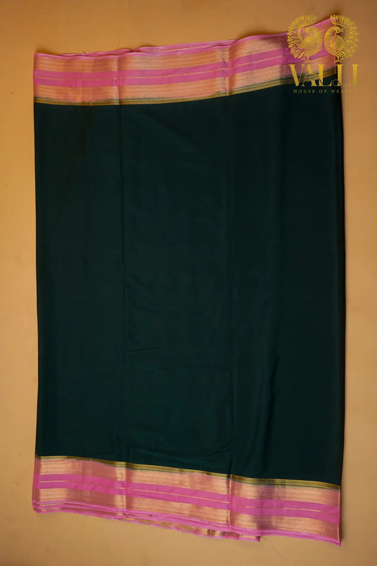 Semi Crepe Silk Saree with Contrast Border & Gold Stripe Pallu