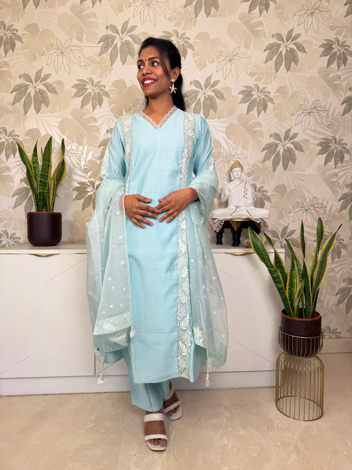 Light Blue Salwar Set with Embroidered Buti Motifs