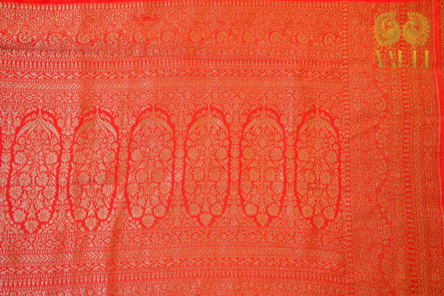 Grey Pure Georgette Banarasi Saree with Antique Zari Border & Red Brocade Blouse