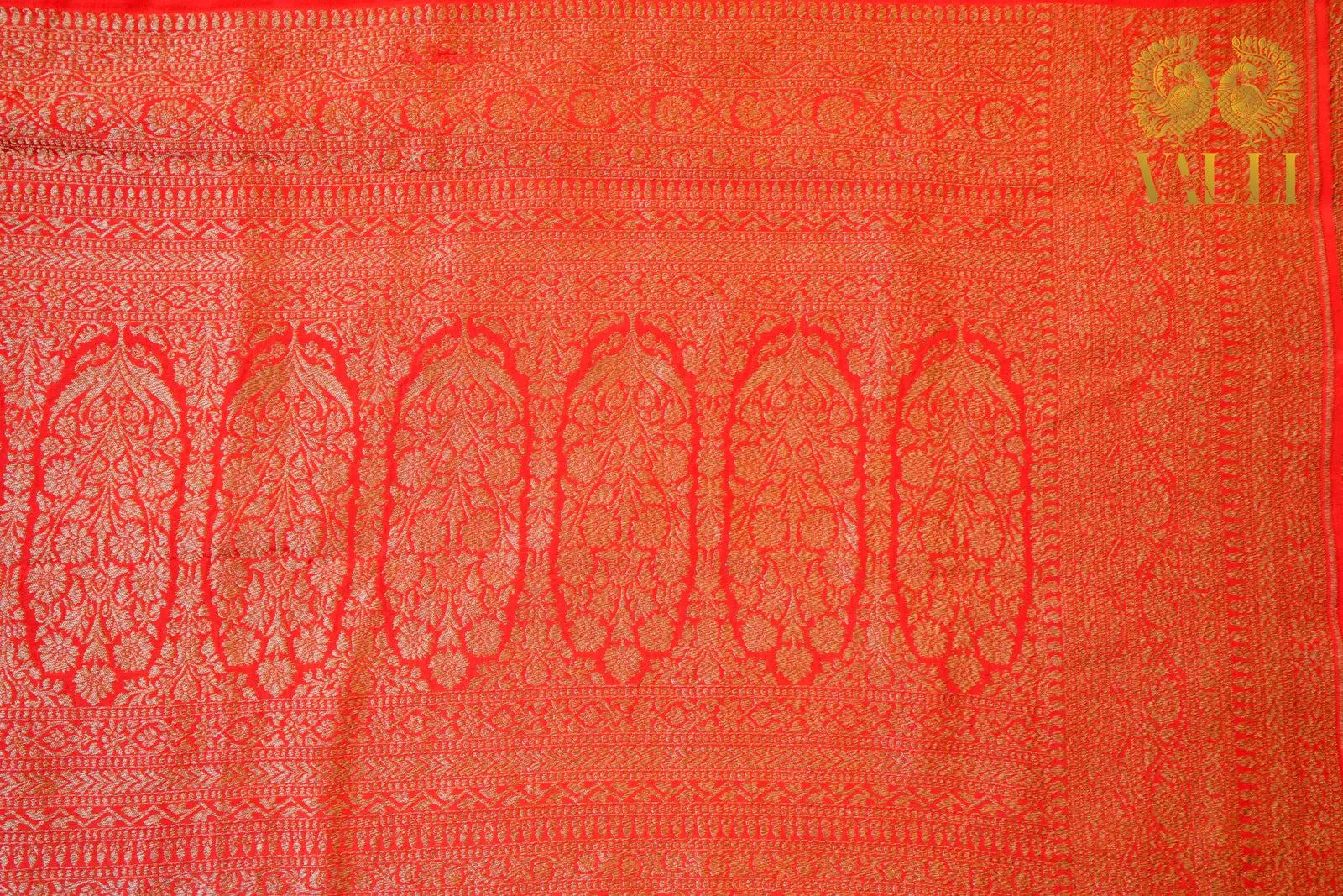 Grey Pure Georgette Banarasi Saree with Antique Zari Border & Red Brocade Blouse