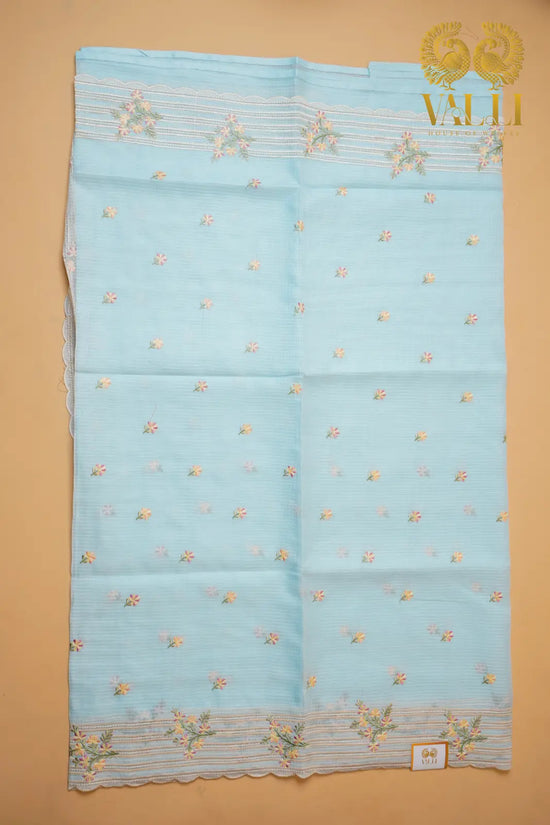 Powder Blue Kota Embroidery Saree with Scallop Border