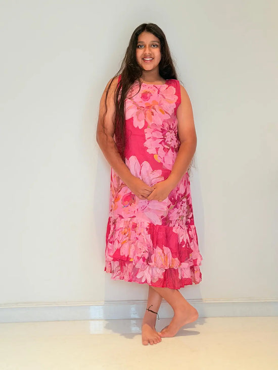 Fushia pink floral dress with pocket