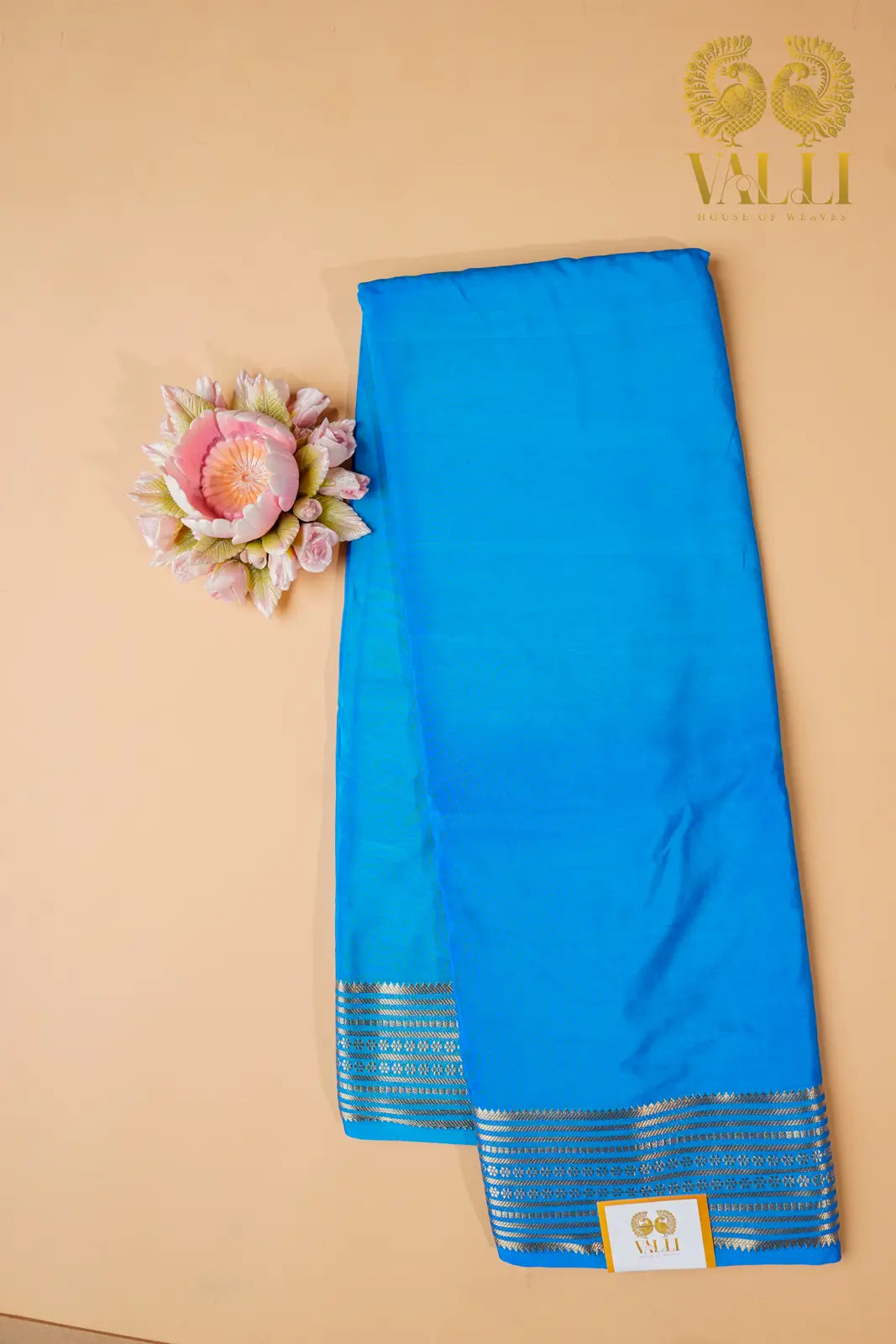 Sky Blue Semi Crepe Silk Saree with potli Zari Border