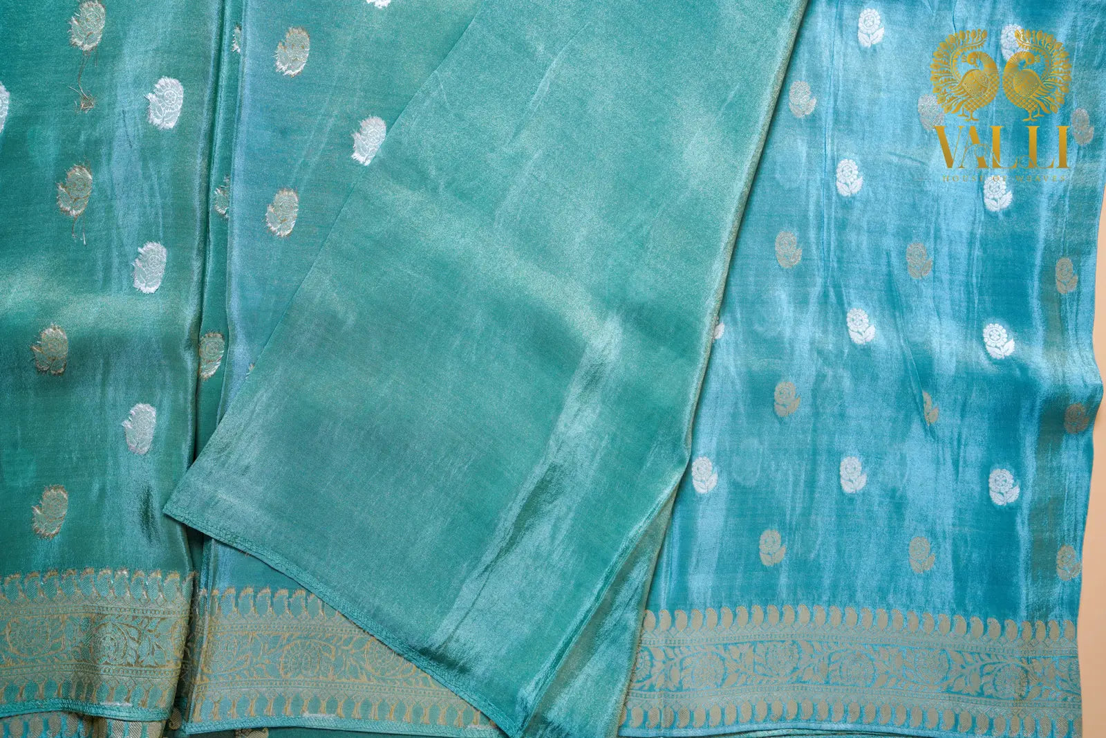 Aqua blue Tissue Banarasi Crepe Saree
