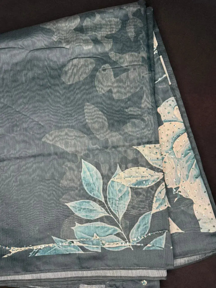 Teal Blue Chandri Cotton Saree with Sequin Pallu