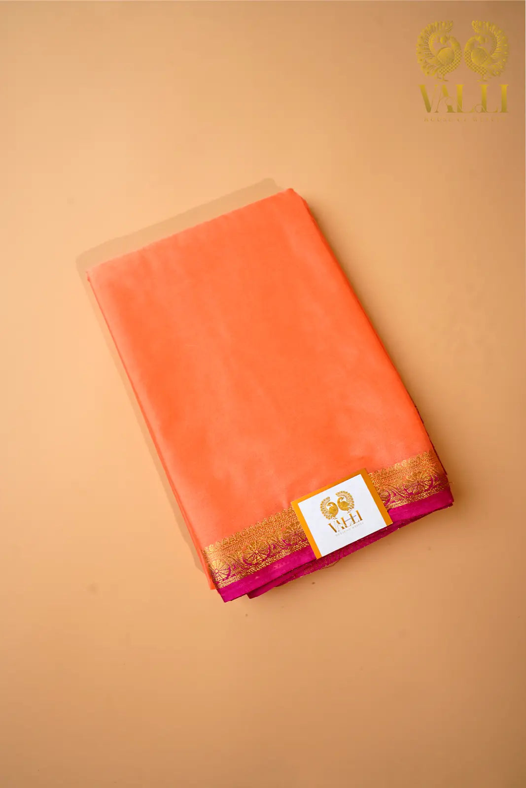 Peach Semi-Crepe Saree with Pink Contrast Border & Pallu