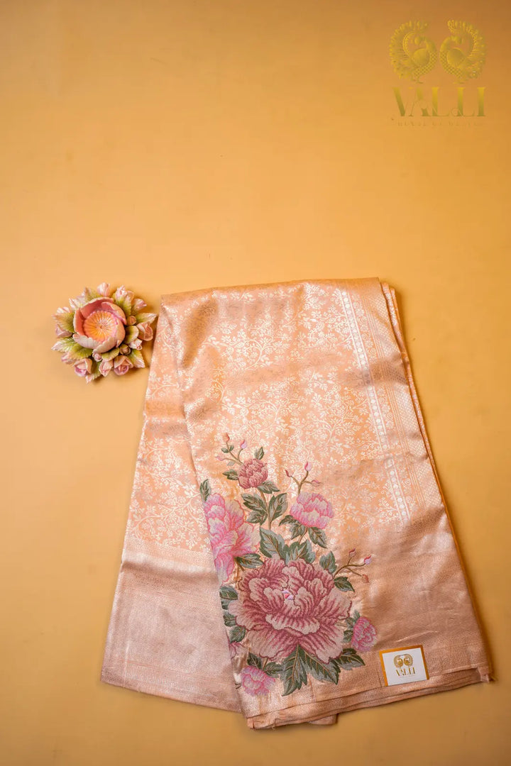 Pure Kanchipuram Silk Saree with Silver Zari & Cross-Stitch Embroidery
