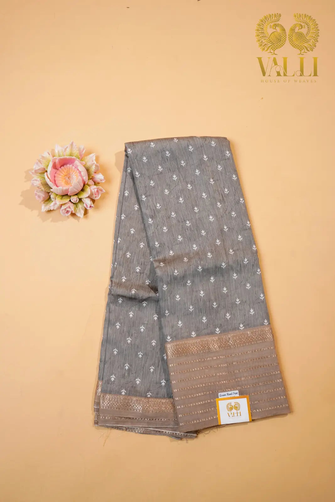 Grey & Beige Viscose Cotton Saree