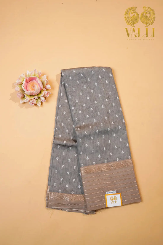 Grey & Beige Viscose Cotton Saree