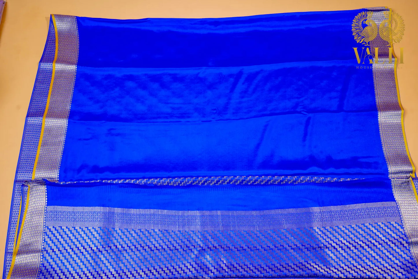 Ink Blue Banarasi Crepe Silk Saree with Yellow Selvage
