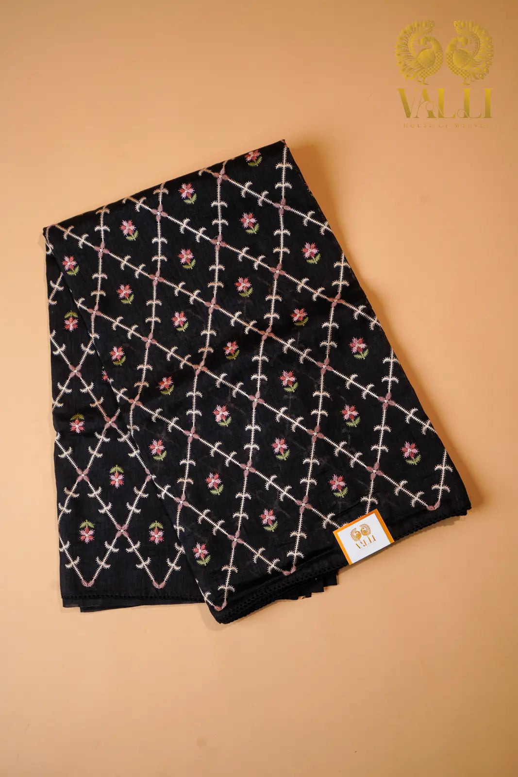 Midnight Black Embroidered matka silk  Saree