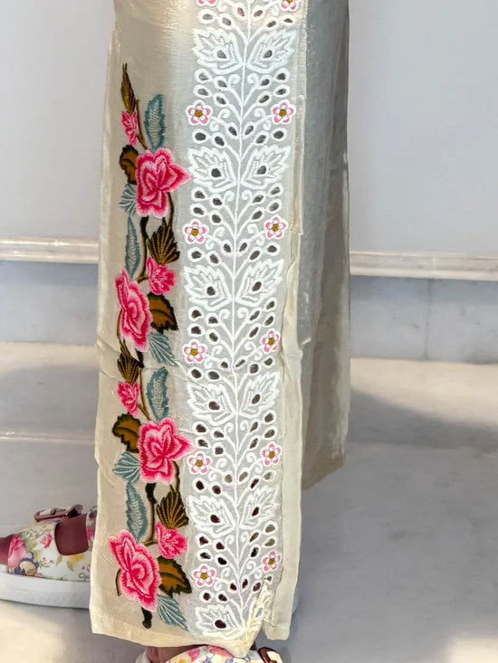 Ivory white Embroidered Coord Set with cut work