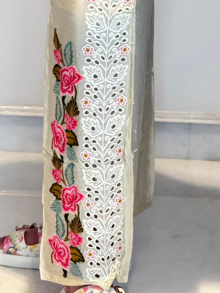 Ivory white Embroidered Coord Set with cut work