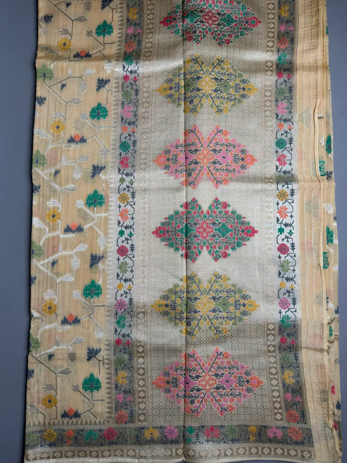  Cream Tussar Georgette Saree with Jamdani Weave