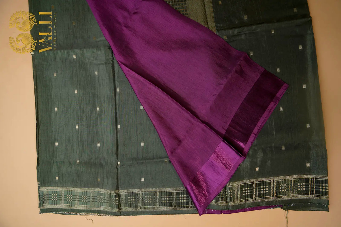 Dual Tone Zari Woven Silk Saree – Olive Green with Magenta Purple