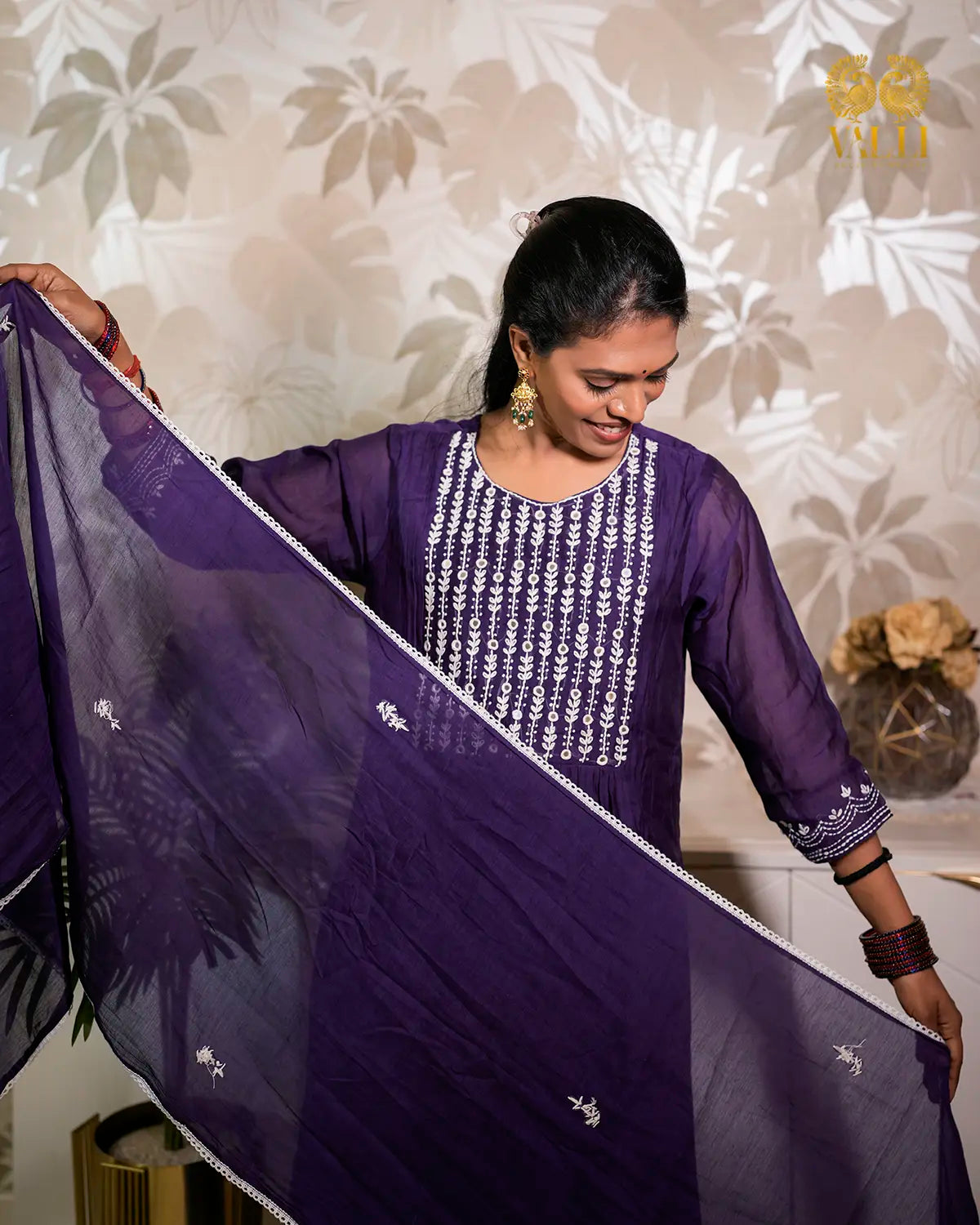 Purple rich mul mul salwar set A LINE pattern