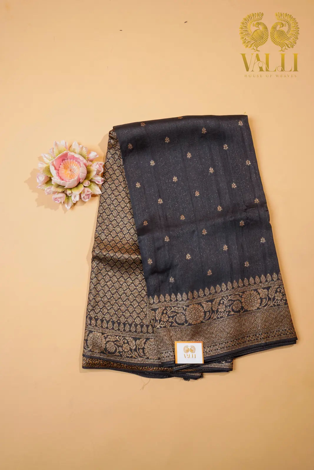 Raw tussar black woven saree antique Zari 