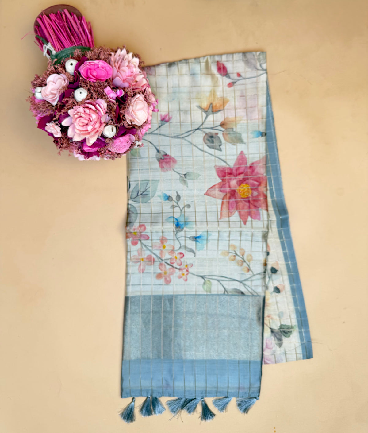 Pastel Blue Floral Digital Print Saree