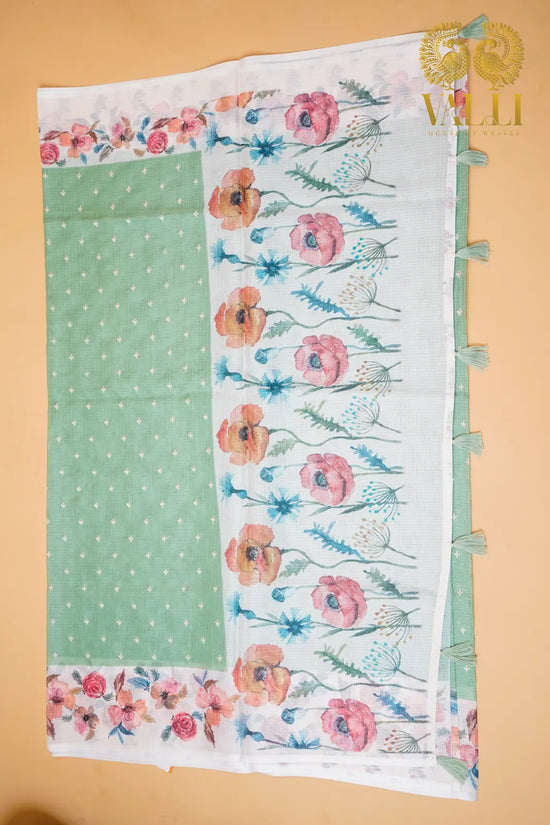 Mint Green Kota Saree with Digital Floral Border