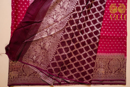 Khadi georgette saree dark pink with maroon 