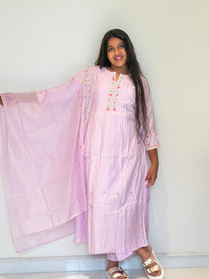 Lilac cotton salwar set A line pattern with embroidery