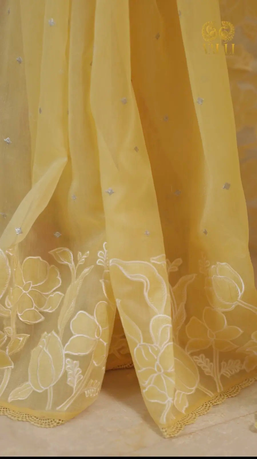 Soft Yellow Embroidered Saree With digital print blouse 
