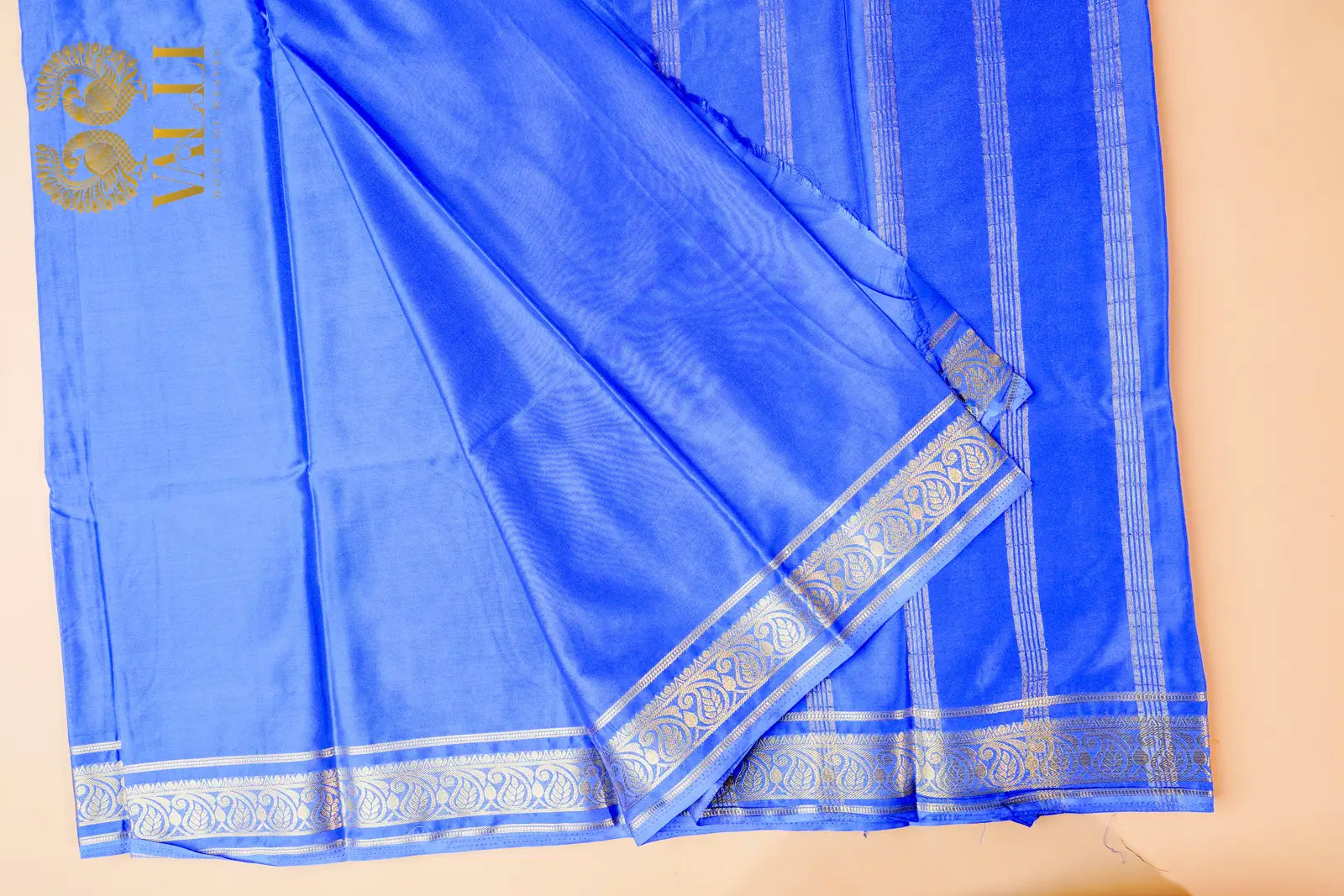 Royal Blue Crepe Silk Saree with Mango Zari Border