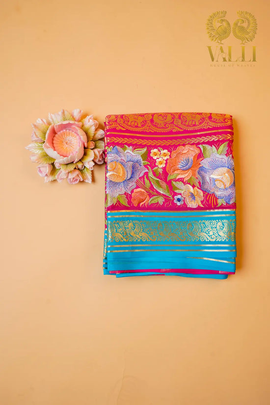Pure Mysore Crepe Silk Saree – Royal Purple with Bentex Embroidery Border