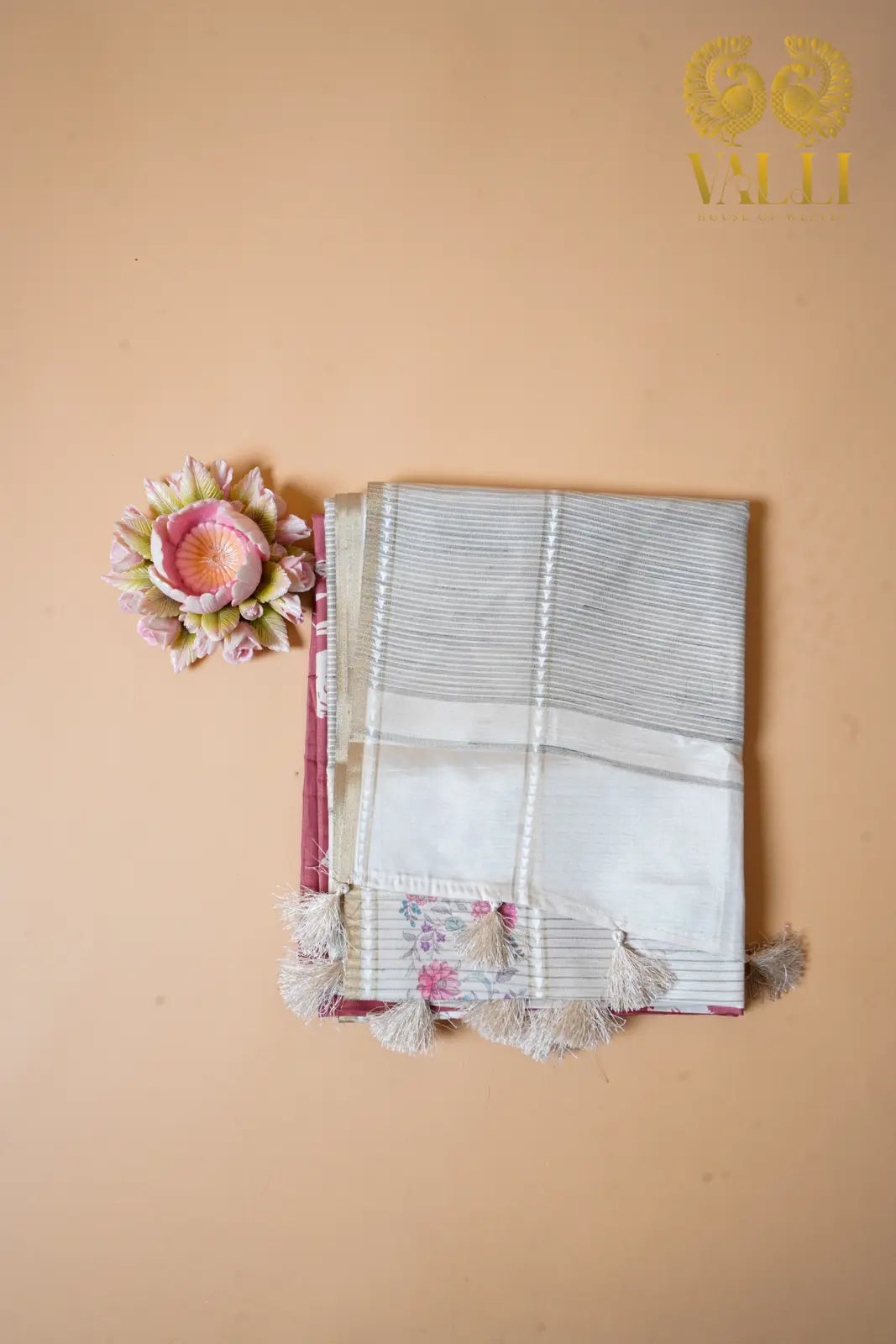 Peach tussar saree digital print 