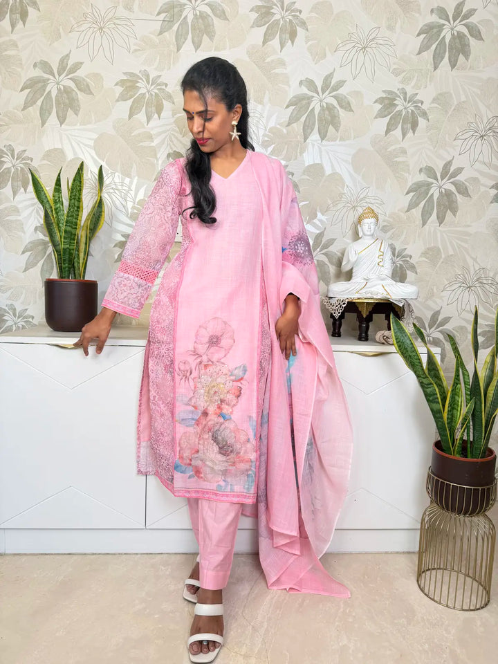 Baby Pink Salwar Set with Floral Digital Print Dupatta