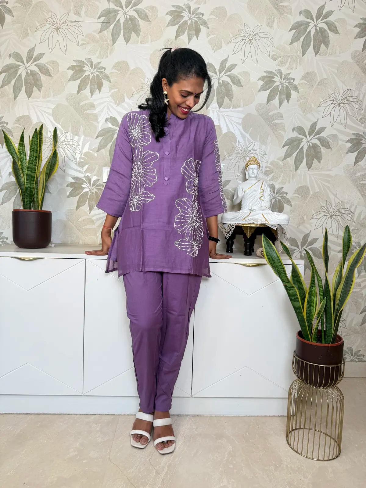 Lavender Knot Work Cotton Co-ord Set