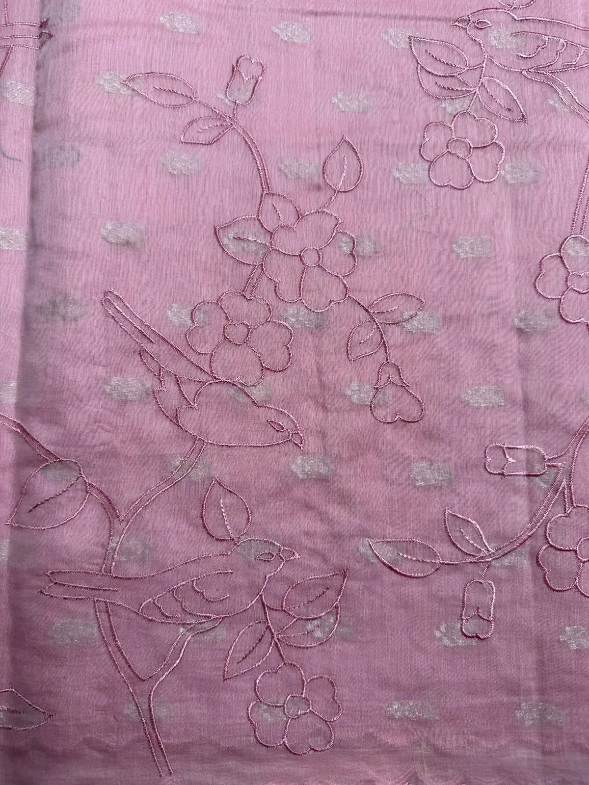 Soft Baby Pink pure Mul Mul Cotton Saree with Embroidery