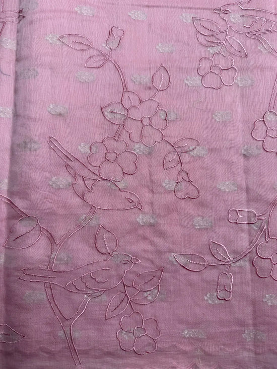 Soft Baby Pink pure Mul Mul Cotton Saree with Embroidery