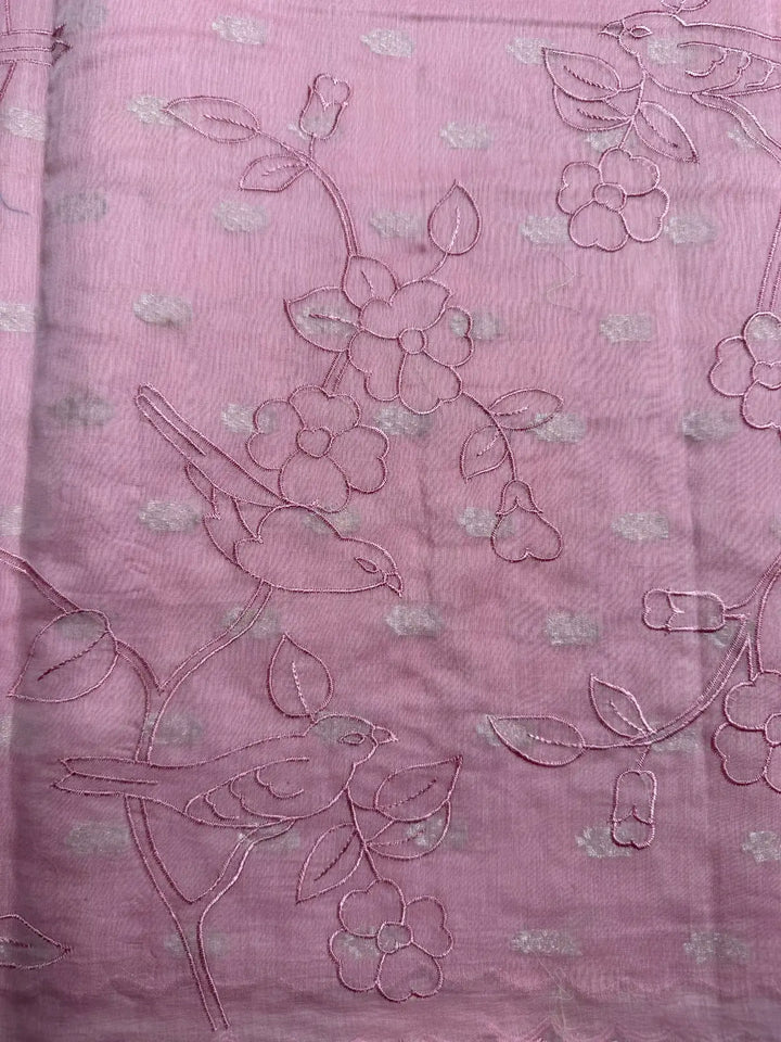 Soft Baby Pink pure Mul Mul Cotton Saree with Embroidery