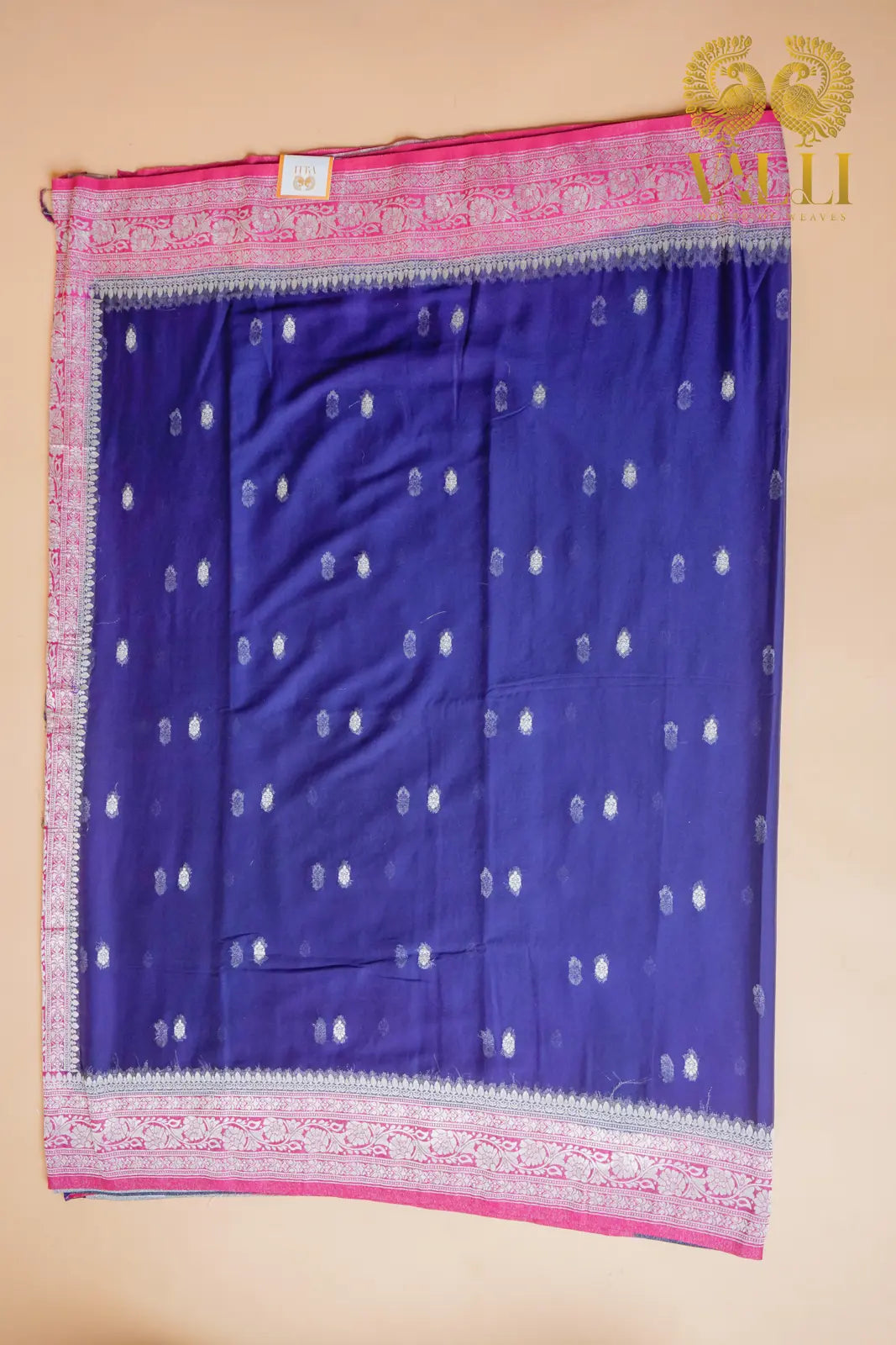 Dark Blue Chiffon Saree with Elegant Silver Contrast Border