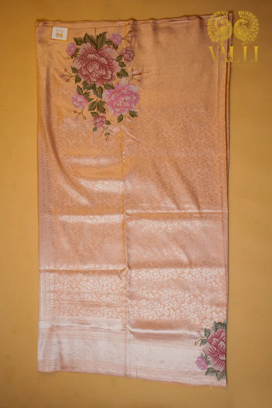 Pure Kanchipuram Silk Saree with Silver Zari & Cross-Stitch Embroidery