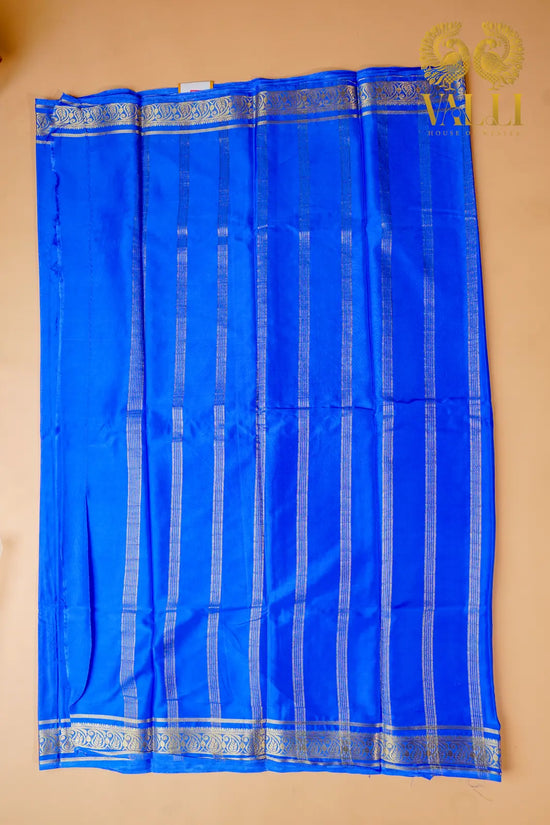 Royal Blue Crepe Silk Saree with Mango Zari Border