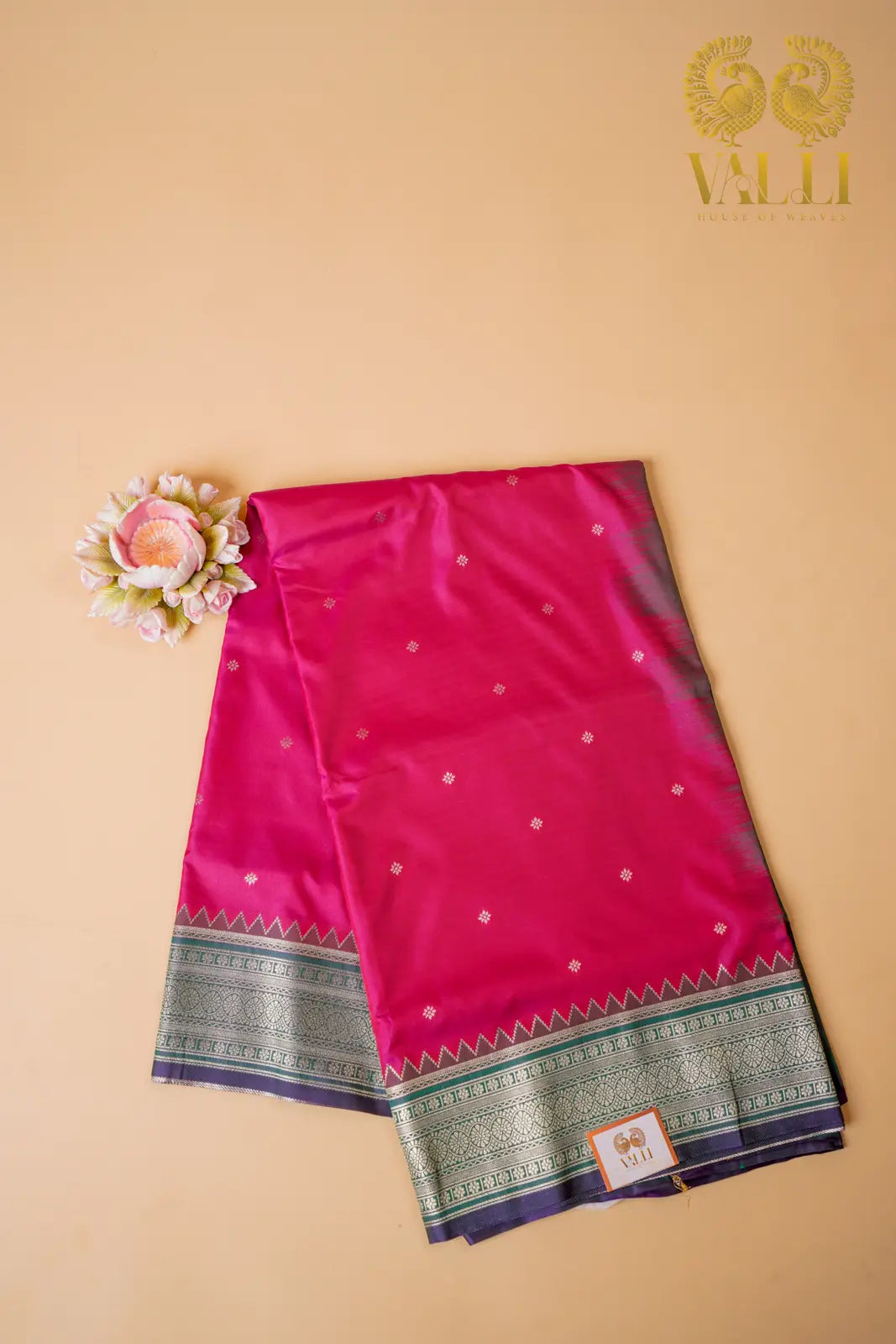 Rani Pink Kanchi Soft Silk Saree with Bottle Green Contrast Border