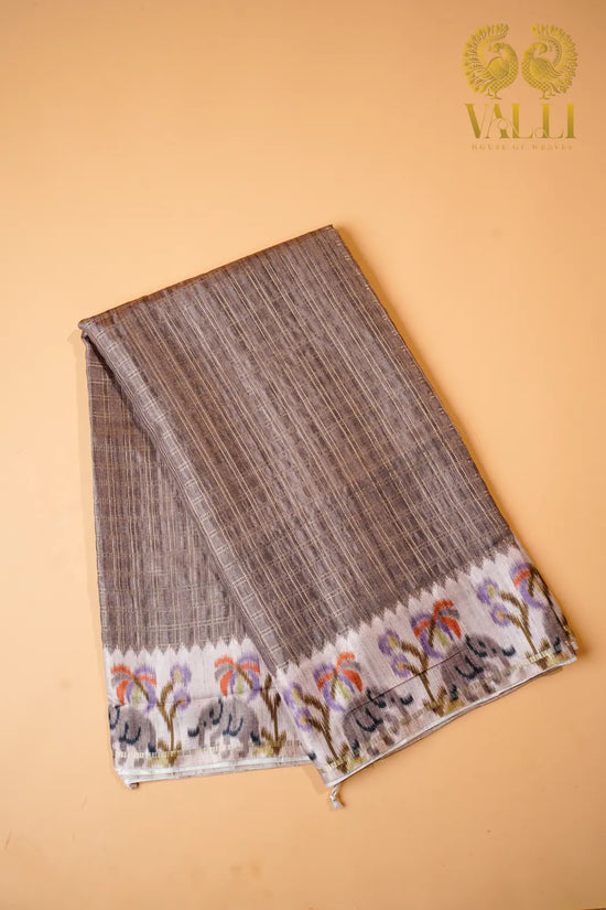 Tussar hand paint saree  beige 