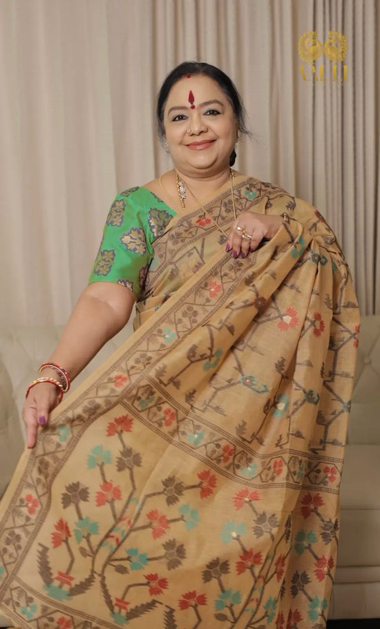 Beige Handwoven Floral Saree with jaamdani weaves