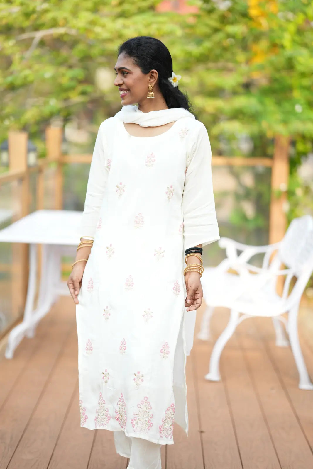 White Satin Swarovski Salwar Set