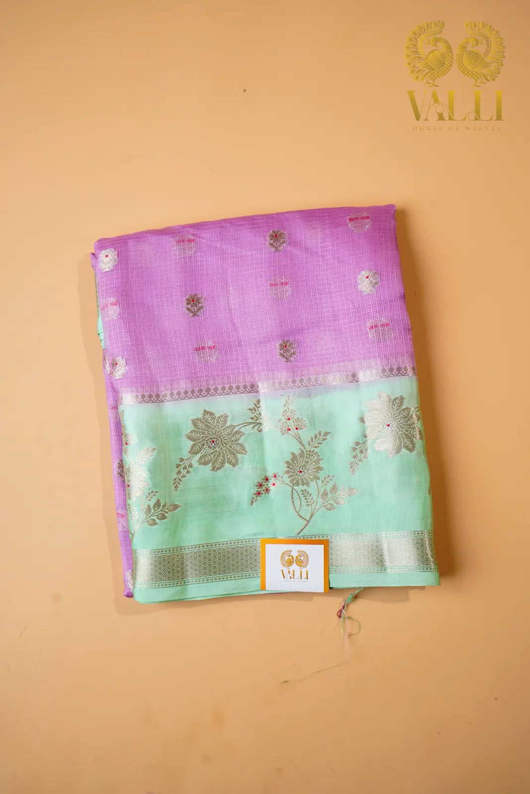 Lavender Kota Cotton Saree with Raw Mango Border & Pallu