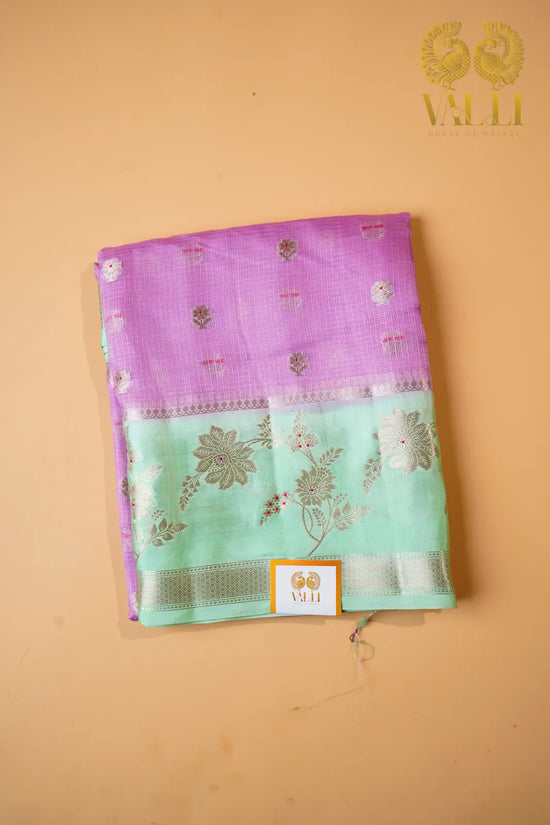 Lavender Kota Cotton Saree with Raw Mango Border & Pallu
