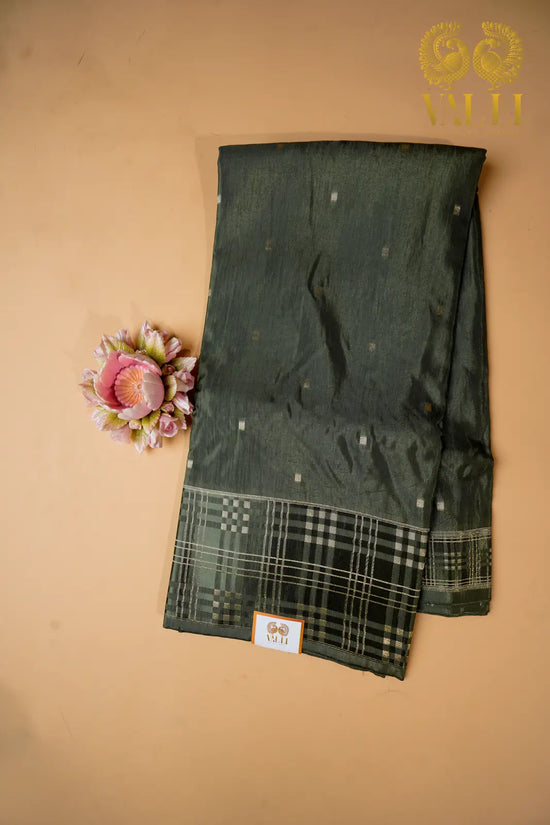 Dual Tone Zari Woven Silk Saree – Olive Green with Magenta Purple