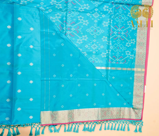 Turquoise Blue Semi Patola Saree