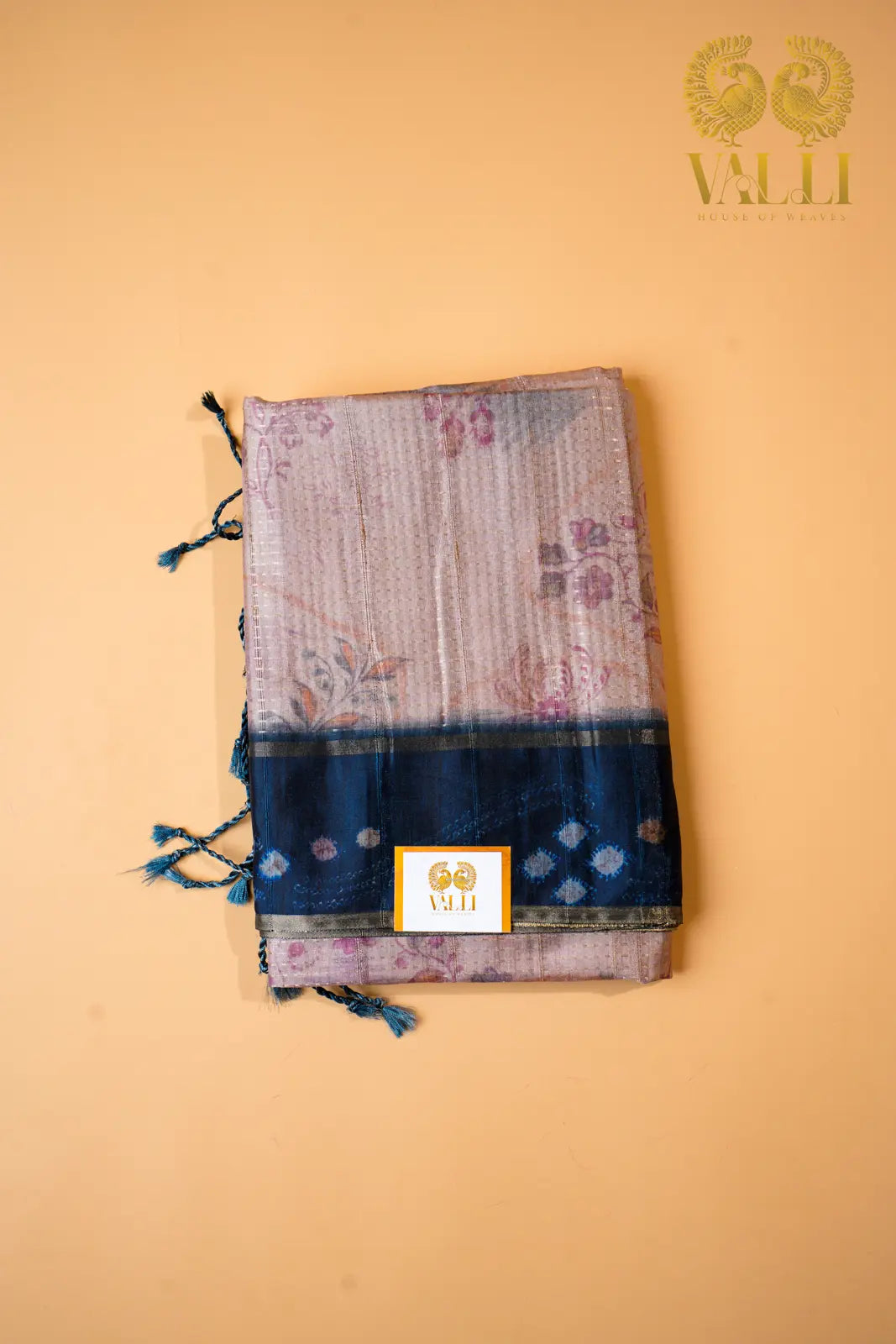 Eco print tussar saree beige +Teal blue 