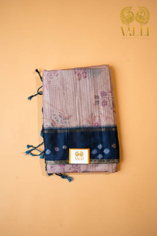 Eco print tussar saree beige +Teal blue 