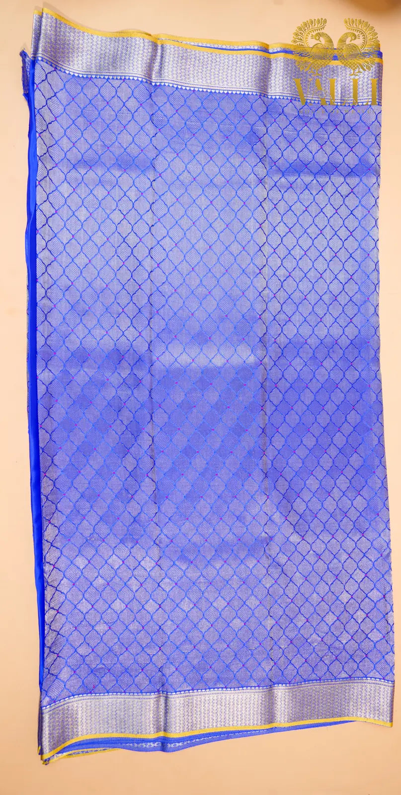 Ink Blue Banarasi Crepe Silk Saree with Yellow Selvage