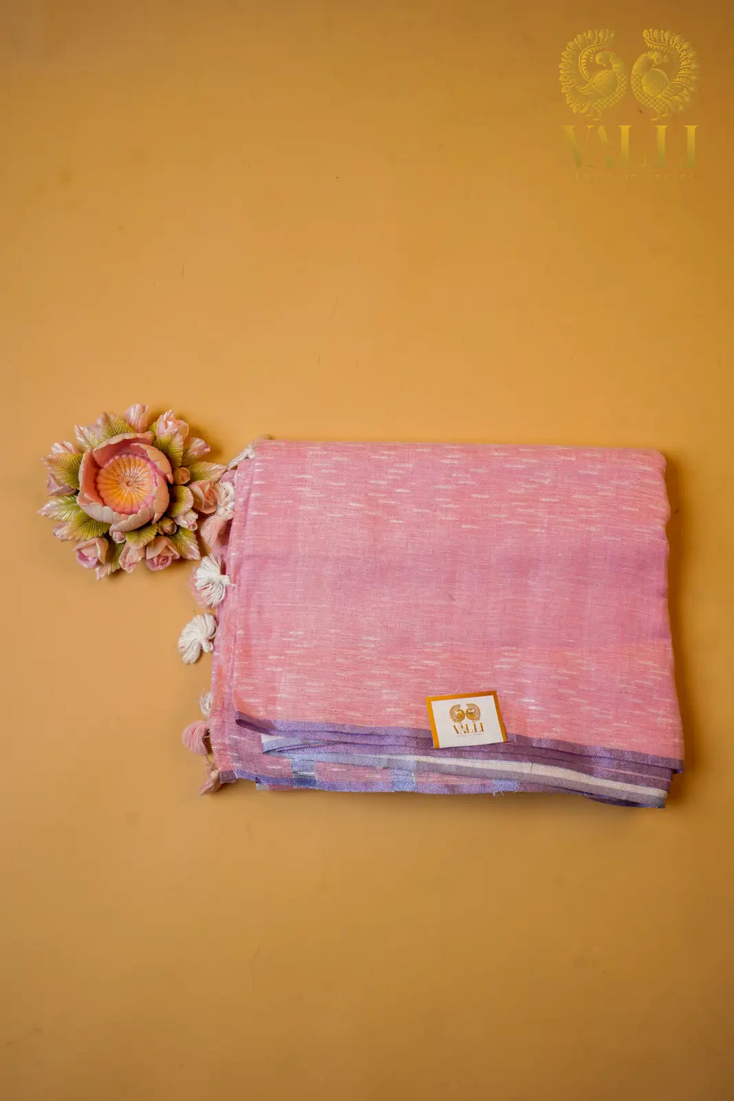 Baby Pink Linen Saree with White Linen Blouse